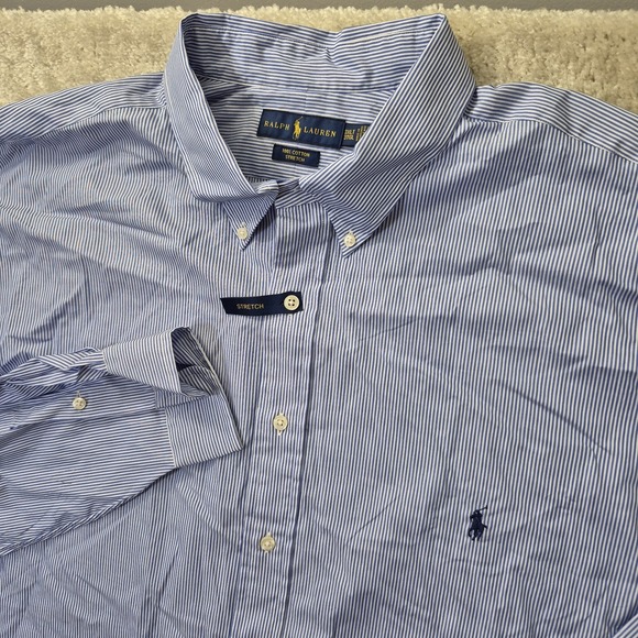 Polo Ralph Lauren Shirt Mens 3XLT Button Down Blue Stripe Cotton Stretch Office